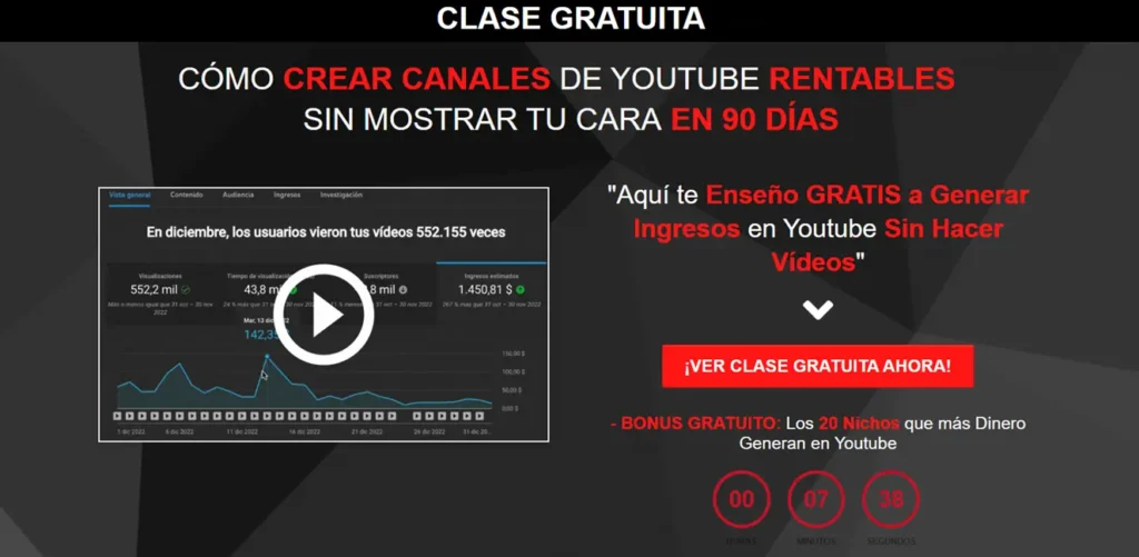 Página de registro de la clase gratuita de MonetizaTube